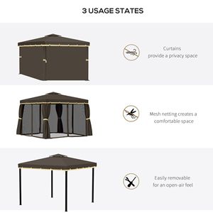 10 'X 10' Patio con struttura in alluminio Gazebo doppio tetto a baldacchino esterno riparo tende a rete per giardino ponte cortile per il caffè - Product Image 6