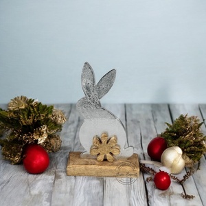 Figura Decorativa de Conejo Rústico, Adorno de Mesa Hecho a Mano, Construcción Duradera, Decoración Festiva para el Hogar, Elegante Pieza para Exhibir en Estantes - Product Image 1