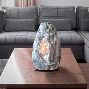 OEM Natural Gray Himalayan Rock Salt Lamp With Wooden Base and Dimmer <b>Switch</b> for Decoration & Gift Grey Salt Lamp - Product Image 3