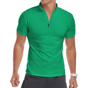 T-shirt uni de haute qualité pour homme, séchage rapide, respirant, tissu tissé 100% polyester, manches courtes, impression personnalisée, motif uni, fermeture éclair - Product Image 3