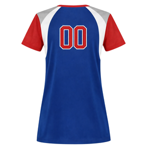 Camiseta de Softbol Sublimada con Cuello en V, Azul Rey, Rojo y Gris, Uniforme Personalizado para Equipo con Diseño de Número en la Espalda - Product Image 3