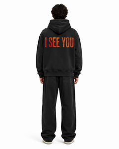 Sweat à capuche unisexe noir à motif abstrait, coupe oversize, style streetwear, avec poche kangourou, fournisseur en gros de marques privées - Product Image 5