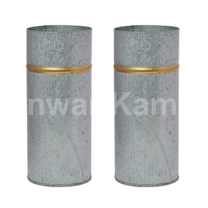 Juego de 2 jarrones galvanizados con borde dorado, jarrones florales ideales para Decoración de cocina de granja, elegancia rústica y jarrones modernos - Product Image 1