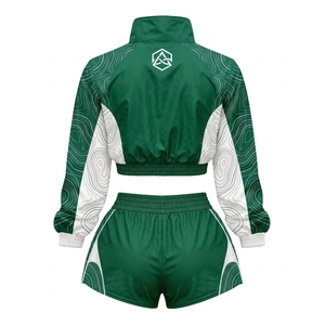 Women's Multi Colour Windbreaker Jacket Shorts <b>Set</b> Full Sleeve <b>Knitted</b> Polyester Custom Logo Stand Activewear Breathable <b>Sets</b> - Product Image 3