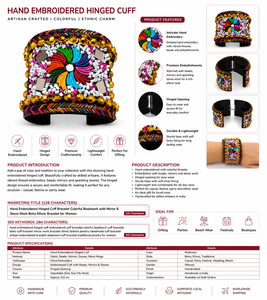 Hand Embroidered Hinged Cuff Bracelet <b>with</b> <b>Mirror</b> Work Colorful Bead Embellished Boho Ethnic Statement Jewelry - Product Image 6