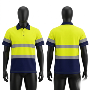 Polo de travail haute visibilité en polyester et coton 220 GSM, jaune marine, panneau réfléchissant, logo personnalisé - Product Image 3