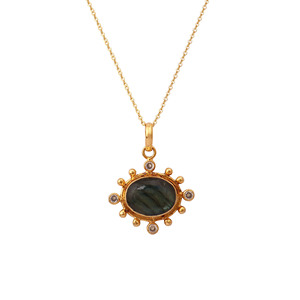 Labradorite Gemstone Pendant Necklace, 18k Gold Plated Sunburst Necklace V - Product Image 4