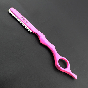 Hair <b>Cutter</b> Metal Single <b>Edge</b> Blade 28 Teeth Carbon Steel Safety Razor Long Handle Rubber Right-Handed Scissors for Hair - Product Image 5