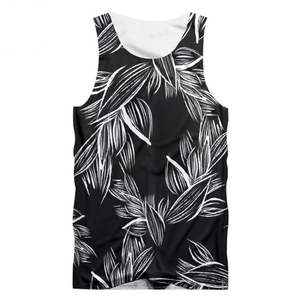 Men's Black White Floral Print Tank Top O-Neck Casual Breathable Knitted Sleeveless Top Sublimation Transfer Print Polyester - Product Image 1