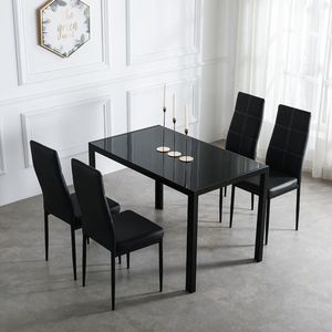 Elegant 4pcs Dining Chairs with 6 Grids Decoration Backrest White Cushion and Black Color - Product Image 3