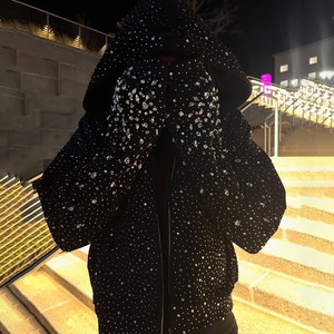 Premium 430gsm Heavyweight Winter Casual Sweet Eco-Friendly <b>Hoodie</b> for Unisex 100% Cotton Zipper-<b>Up</b> Collar Rhinestone 3D Effect - Product Image 3