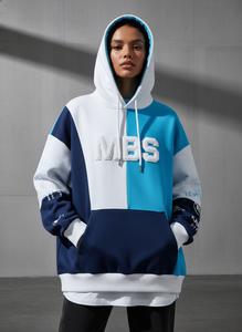 Sudadera con Capucha Oversize Personalizada con Logo, Estilo Urbano, Bloques de Color, Patchwork, Forro Polar de Algodón Pesado, Unisex, Venta al por Mayor - Product Image 4