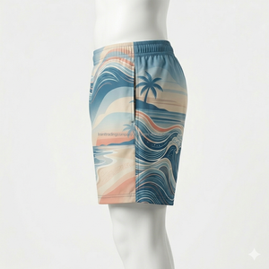 กางเกงว่ายน้ำแบบแห้งเร็ว ยืดได้ 4 ทิศทาง พร้อมเชือกผูกเอว สำหรับทุกเพศ ผลิตด้วยเทคนิคการพิมพ์แบบซับลิเมชั่นเต็มตัว เหมาะสำหรับใส่เที่ยวพักผ่อนในช่วงฤดูร้อน รับผลิตแบบ OEM ODM และรับทำแบรนด์ส่วนตัว - Product Image 3