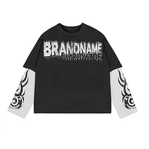 เสื้อยืดแขนคู่พิมพ์ลายโลโก้ตามสั่ง ผ้าฝ้าย 100% คุณภาพพรีเมียม สำหรับใส่ลำลอง 男女兼用 - Product Image 4