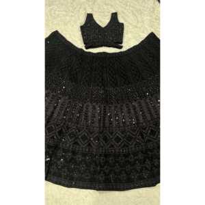 FB Designer Femme Noir Party Wear Lehenga Choli Ensemble avec Belle Dupatta Taille M - Product Image 1