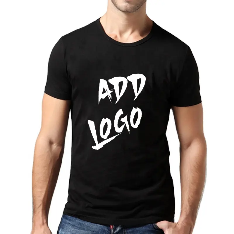 2024 थोक कस्टम 100% सूती काली टी शर्ट कंपनी लोगो के साथ मुद्रित सादा टी शर्ट पुरुष
