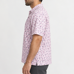 Trackstar <b>Men's</b> <b>Pink</b> Geometric Confetti Print <b>Polo</b> <b>Shirt</b> Short Sleeve Button Collar Casual Golf <b>Shirt</b> Custom Logo - Product Image 4