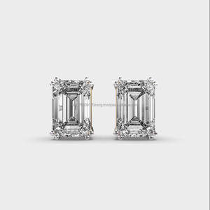 <b>Emerald</b> Cut Moissanite Diamond <b>Stud</b> Earrings White And Rose Gold Custom Fine Jewelry - Product Image 4