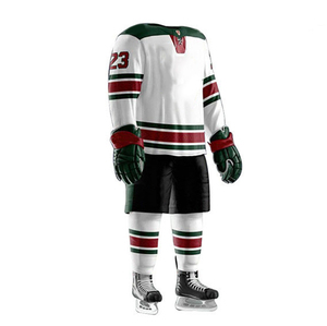 Custom Unisex Ice Hockey Jersey Set White Green <b>Red</b> Solid Full Sleeve Sublimated Breathable Moisture Wicking Front Adult All - Product Image 2