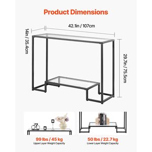 Modern 2-Tier Rectangle <b>Console</b> Table with Tempered Glass Top and Iron Legs Golden Sofa Side Table and Desk - Product Image 3