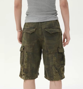 2026 Unisexe Personnalisé Camouflage Jorts Cargo en Jean Baggy de Haute Qualité, Taille Mi-Haute, avec Poches Déchirées, Style Été - Product Image 3