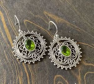 Vintage Handmade Peridot gemstone sterling <b>silver</b> filigree style <b>dangle</b> drop <b>earrings</b> <b>silver</b> jewelry manufacturer and supplier - Product Image 3