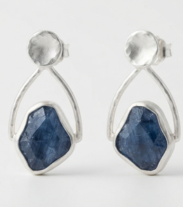 Silver Tone Tanzanite Drop <b>Earrings</b> Natural Shape Bezel Setting Hammered <b>Post</b> Fashion Jewelry Gift Women's VVLCO - Product Image 1