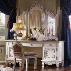 Juego de Dormitorio King con Dosel de Estilo Francés de Lujo, Madera de Caoba Sólida Tallada a Mano, Tapizado en Blanco y Dorado, Muebles de Hotel, Cama de Palacio - Product Image 4