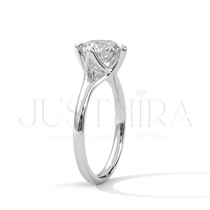 Bague en or rose massif 14 carats avec diamant moissanite VVS taille ronde serti de griffes, bague de fiançailles et de mariage, cadeau pour elle, cadeau d'anniversaire - Product Image 2