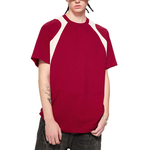 เสื้อยืดคอกลมแขนสั้นผ้าฝ้ายทรงหลวมสไตล์อเมริกันแบรนด์ดังสำหรับวัยรุ่น ลวดลายบล็อกสีสันสดใสสำหรับฤดูร้อน ล้างสีแบบแอซิดวอช - Product Image 1