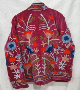 Women's Velvet Embroidered Floral <b>Jacket</b> <b>Mandarin</b> <b>Collar</b> Full Sleeve Autumn Women's Suzani <b>Jacket</b> - Product Image 2