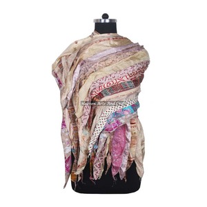 Recycled Poly-<b>Silk</b> Sari 15 Strips Striped Long Designer Handmade <b>Scarves</b> Stole Shawls Fine Poly-<b>Silk</b> Wholesale <b>Vintage</b> Spring - Product Image 2