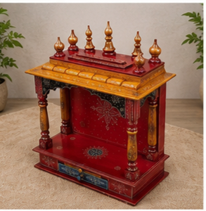 Caja de Madera Hecha a Mano GUNVANTI, Diseño Pintado en Rojo y Dorado, Forma Personalizada, Origen India, para Decoración del Hogar, Arte Popular - Product Image 2