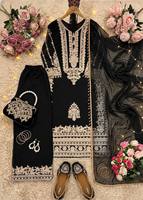 Robe de soirée réversible en georgette lourde pour femme, style pakistanais, sans plis, longueur cheville, avec détails fantaisie sur les deux côtés