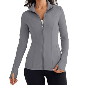 Ribbed Knit <b>Women's</b> Sports <b>Jacket</b> Zip Up Training Top Stand collar Sports Training OEM Custom Sportswear Factory Factory Supply - Product Image 1