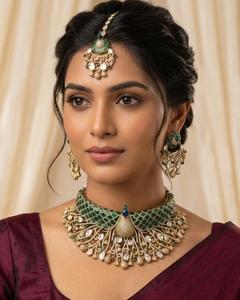Collier ras-de-cou en moissanite de qualité supérieure avec boucles d'oreilles et maang tikka, design de luxe, parfait pour toutes les occasions - Product Image 4