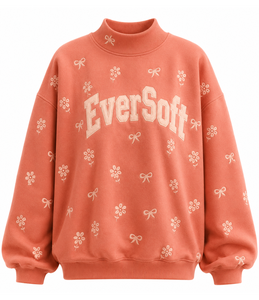 Sweat-shirt à col rond brodé floral EverSoft pour femme, en coton tricoté surdimensionné, coupe décontractée pour l'automne - Product Image 1