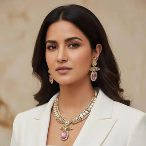 Collier tribal afghan Kuchi avec grandes plaques argentées embossées et grands cabochons en verre rouge - Product Image 1