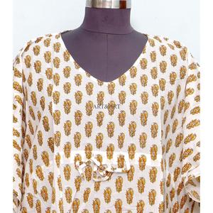 Robe longue maxi en coton biologique pour femme, motif floral, style kaftan, imprimé bloc, tricotée, pour la maternité, toutes saisons (été, hiver, automne, printemps) - Product Image 3