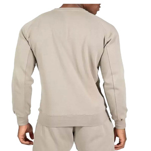 Conjunto Deportivo de Algodón Beige para Hombre, Sudadera de Cuello Redondo y Pantalones, Color Sólido, Ropa Casual de Otoño, Tejido Transpirable - Product Image 4