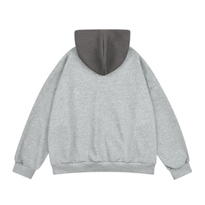 Mezcla de algodón personalizable de alta calidad de gran tamaño Drop Shoulder Clean Fit Button Closure Knitted Hood Fleece Lined Hoodie para hombres - Product Image 4