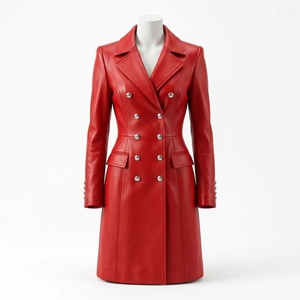 Manteau trench en cuir véritable de qualité supérieure pour femme, double boutonnage, ceinturé, long, classique, élégant, vêtement d'extérieur tendance, sur mesure - Product Image 1