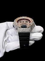 Jam Tangan Analog Mewah Bertabur Batu Moissanite Tahan Air dengan Tali Karet Kustom Hip Hop Bling Stop Watch