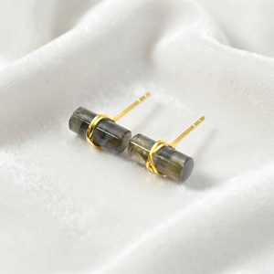 Ratnarachit Labradorite <b>Earrings</b> 12x5mm Rounded Rectangle Wire Wrapped Gold Plated Minimalist <b>Studs</b> for Gift - Product Image 4