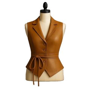 Gilet en cuir pour femme de haute qualité, idéal pour les garde-robes élégantes, offrant confort, résistance et un attrait moderne et élégant. - Product Image 3