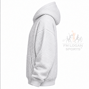 <b>White</b> Waffle Knit Cotton Hoodie Unisex Regular Fit Textured Pullover Hooded <b>Sweatshirt</b> Pocket Contrast Trim Heavyweight - Product Image 3