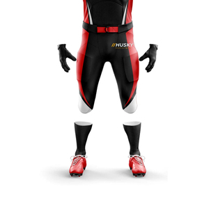 Ensemble de maillot de football américain rouge pour homme, numéro 24, respirant, en maille, col en V, manches courtes, polyester/coton 360g, pantalon noir - Product Image 2