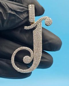 Pendentif lettre J en argent sterling 925 de luxe avec moissanite, micro-pavé, taille brillant rond, unisexe - Product Image 5