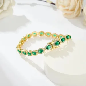 Bracelet tennis ovale vert en moissanite, argent sterling 925 plaqué or, halo de luxe, classique pour femme, bijoux 12g - Product Image 2
