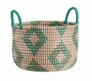 High Quality Blue Seagrass Zigzag <b>Wicker</b> Laundry <b>Baskets</b> Handcrafted in Vietnam for Home <b>Storage</b> Organization Bathroom - Product Image 3